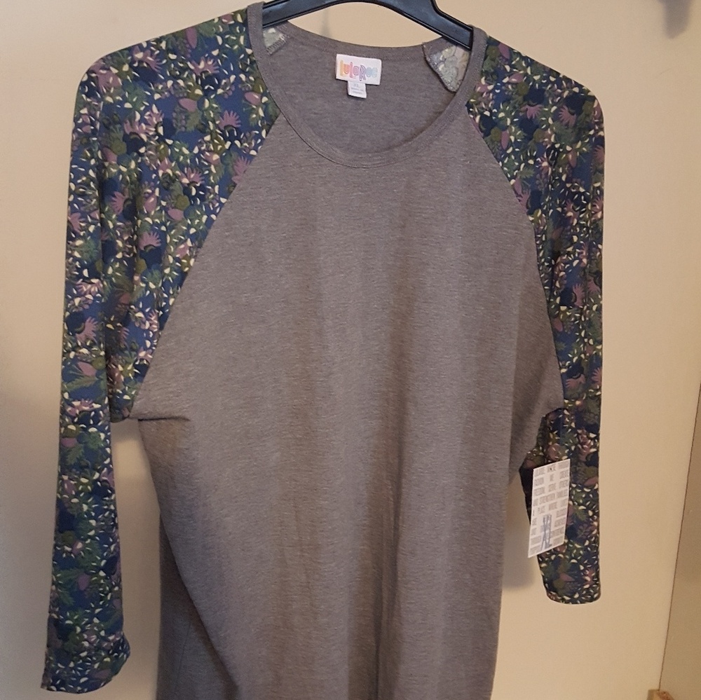 NWT Lularoe Randy baseball tee floral / gray XL